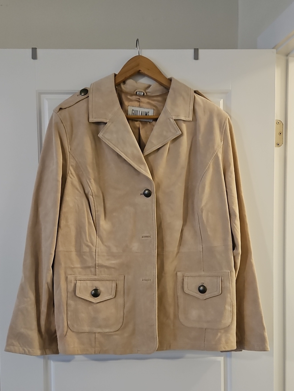 Guillaume Soft Beige Suede Button Jacket